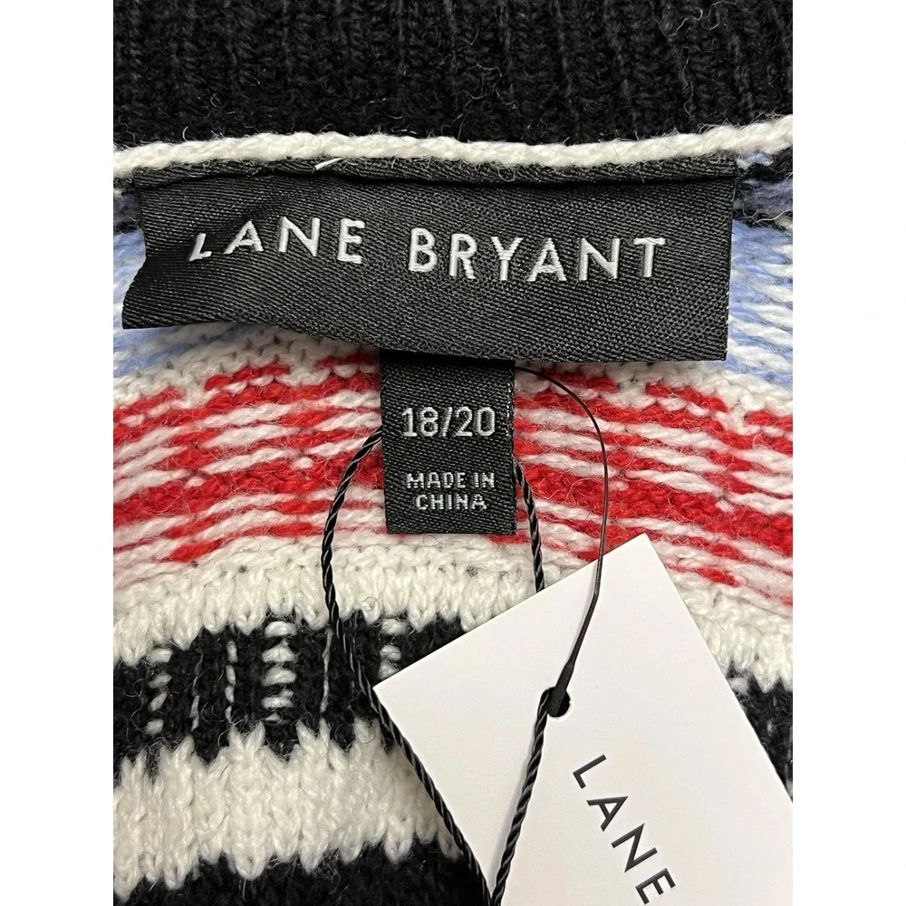 Lane Bryant Sweater Womens 18/20 Black White Stripe‎ Open Front Cardigan Knit